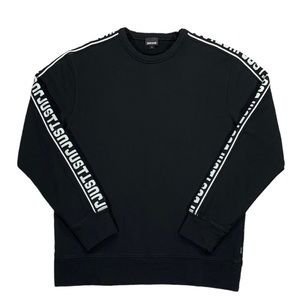 Just Cavalli Men’s Black & White Tape Sleeve Logo Sweatshirt Size Large